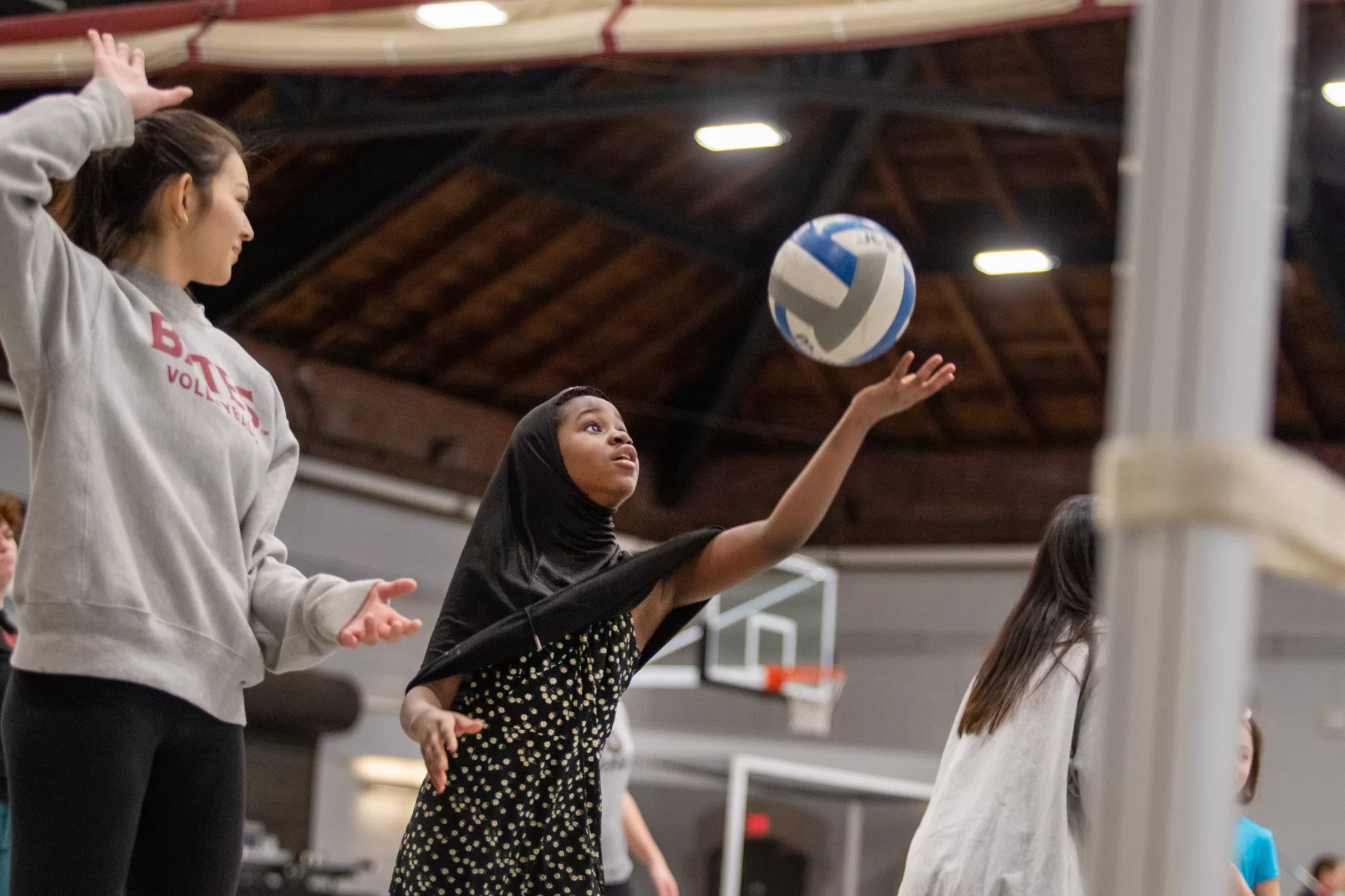 Students and coaches from Bates' women's sports teams gathered in Gray Cage on Feb. 3 to teach community kids on National Girls and Women in Sports Day.