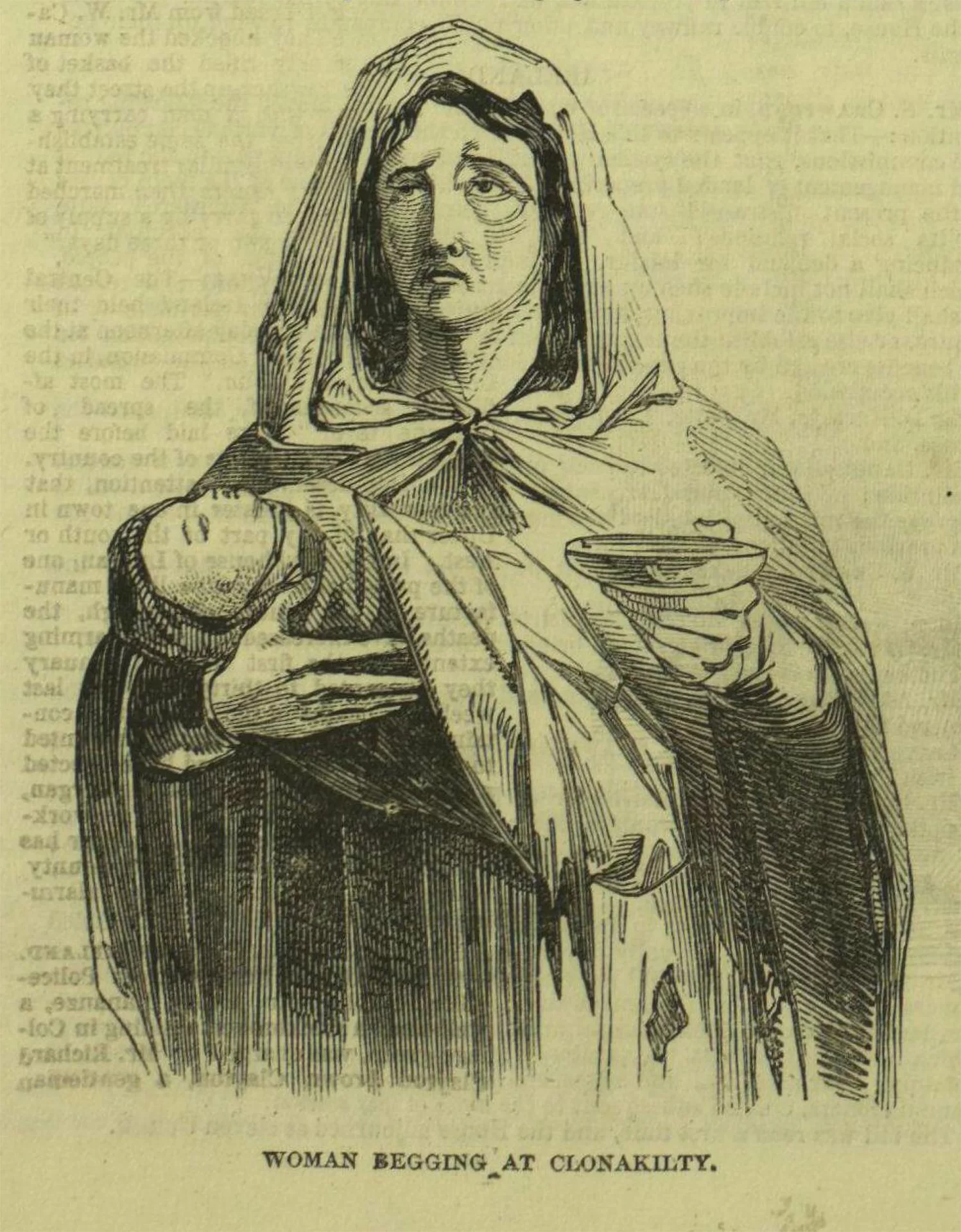 This illustration was published in The Illustrated London News on Feb. 13, 1847, with the caption “Woman begging at Conakilty,” in County Cork. (Photos courtesy of Anelise Hanson Shrout)