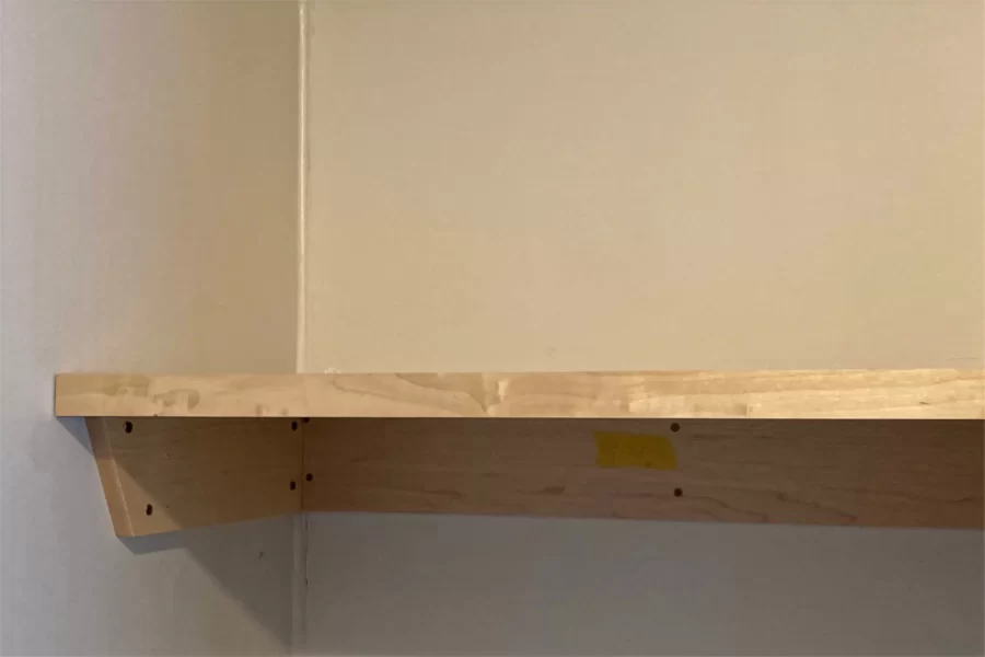 A newly installed shelf in a student room on the third floor of 96 Campus Avenue. (Doug Hubley/Bates College)