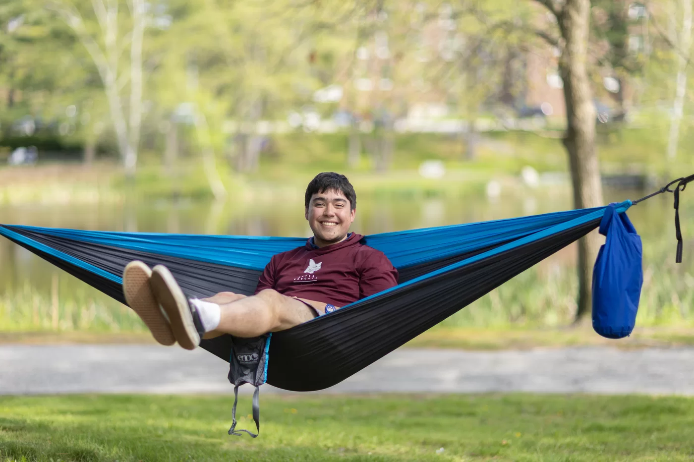 person posing in hammock