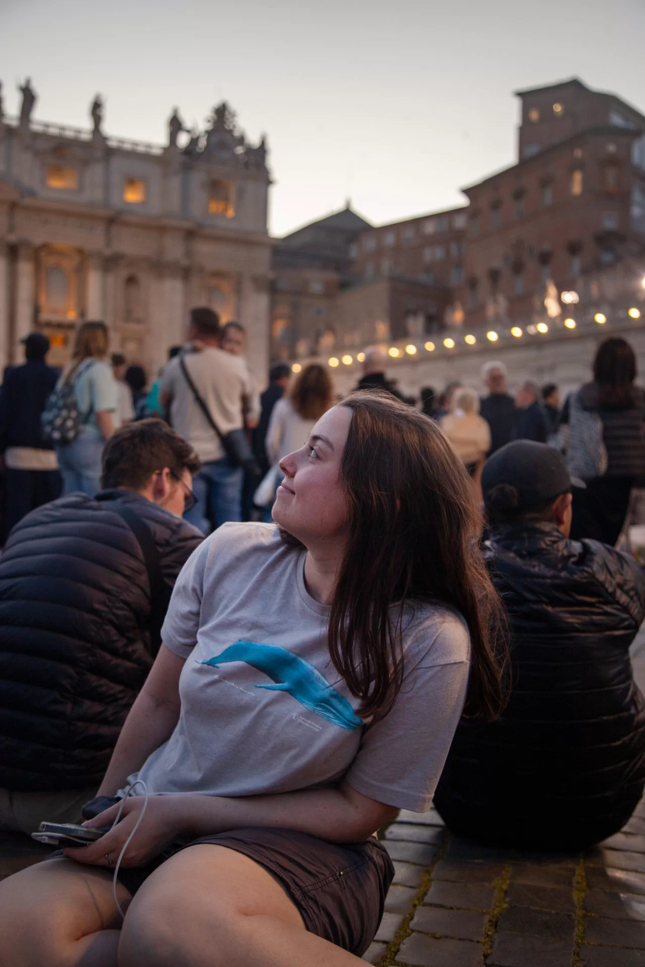 Emma Gay '25 of Herndon, Va., captured this portrait of Carly Philpott '27 in St. Peter's Square.