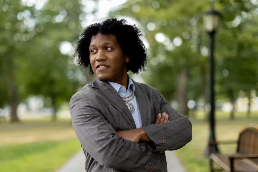 Assistant Professor of Anthropology Kamal Kareem poses for a portrait on the Historic Quad on Aug. 27, 2025.