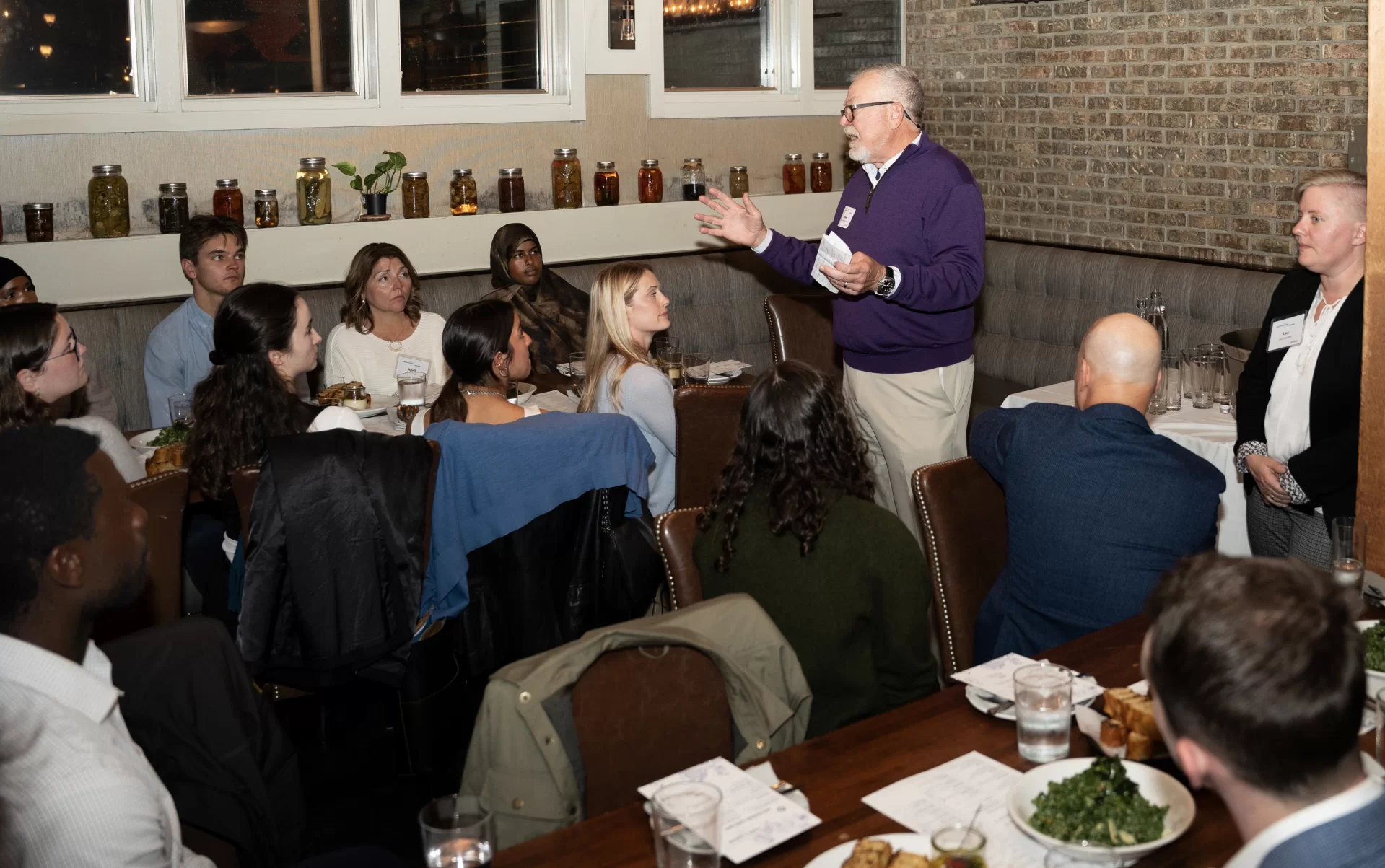 Bates Purposeful Work Biotech and Pharma Roadshow 10/16 Networking Dinner at Alden & Harlow, 40 Brattle St, Cambridge, MA 6:00pm - 8:30pm  6:00 p.m.: Guests arrive; gather in the dining room  6:05 p.m.: Lea gives a brief welcome  6:10 p.m.: Asha ’27 introduces Mike Bonney ‘80  6:15 p.m.: Mike Bonney provides remarks before dinner  6:25 p.m.: Group photo with Bates banners  6:30-8:30 p.m.: Dinner and networking conversations at individual tables Event concludes at 8:30 p.m.