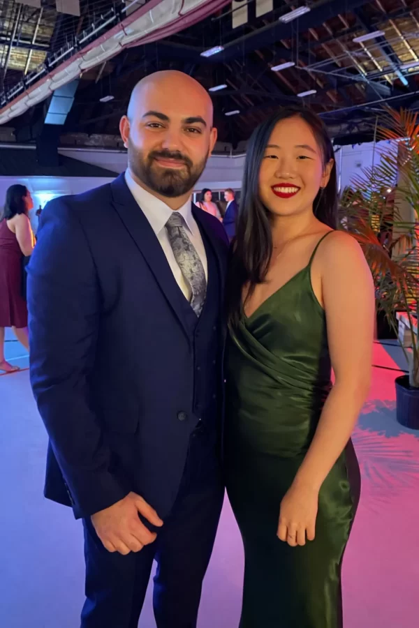 Shwani and classmate pose at Bates gala. 