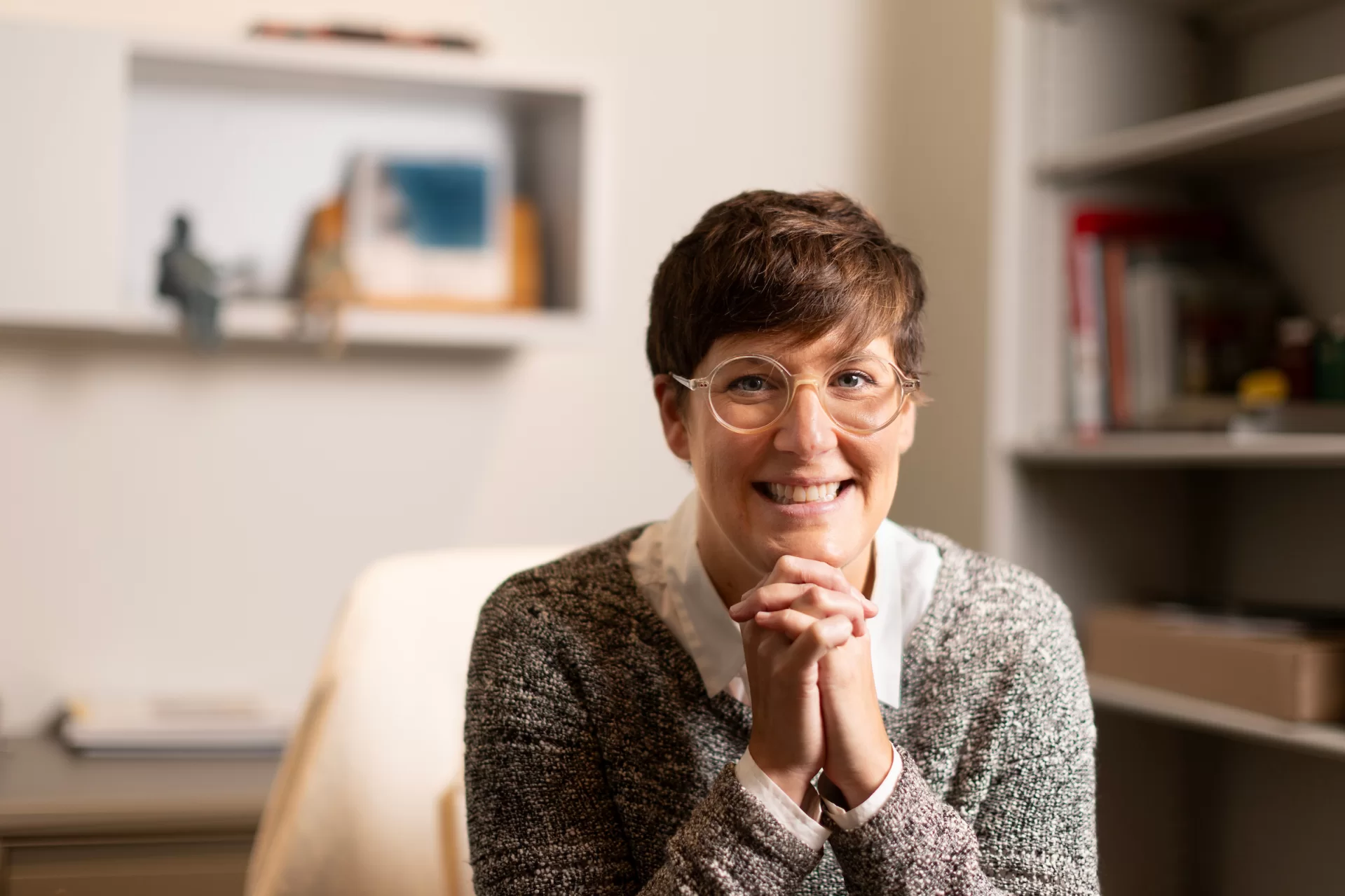 Carrie Cushman, director of the Bates Museum of Art, poses in her office, outside of the front of the museum, in and outside of the Upper Gallery on Sept. 22, 2025.