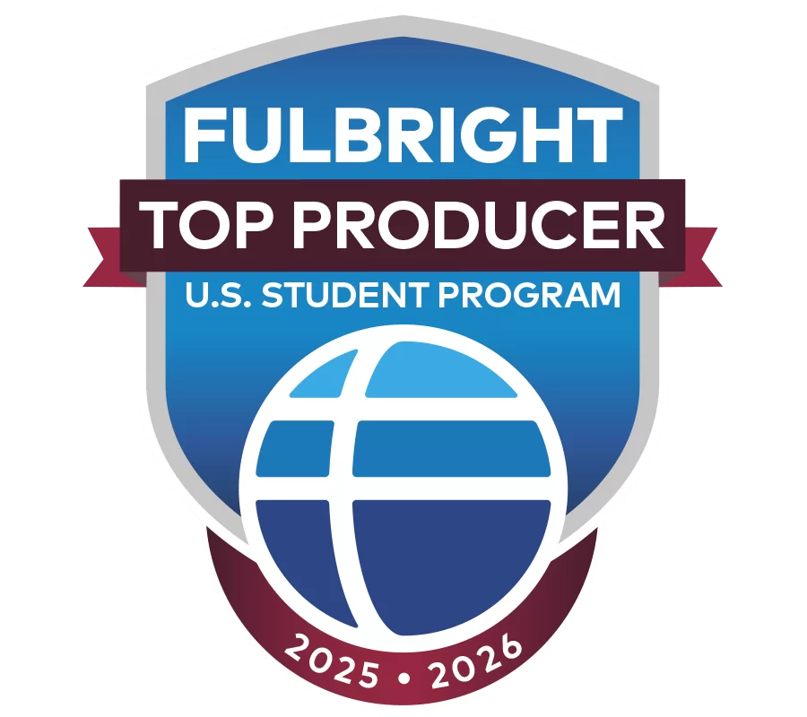A badge designating the honor of Fulbright U.S. Student Program Top Producer