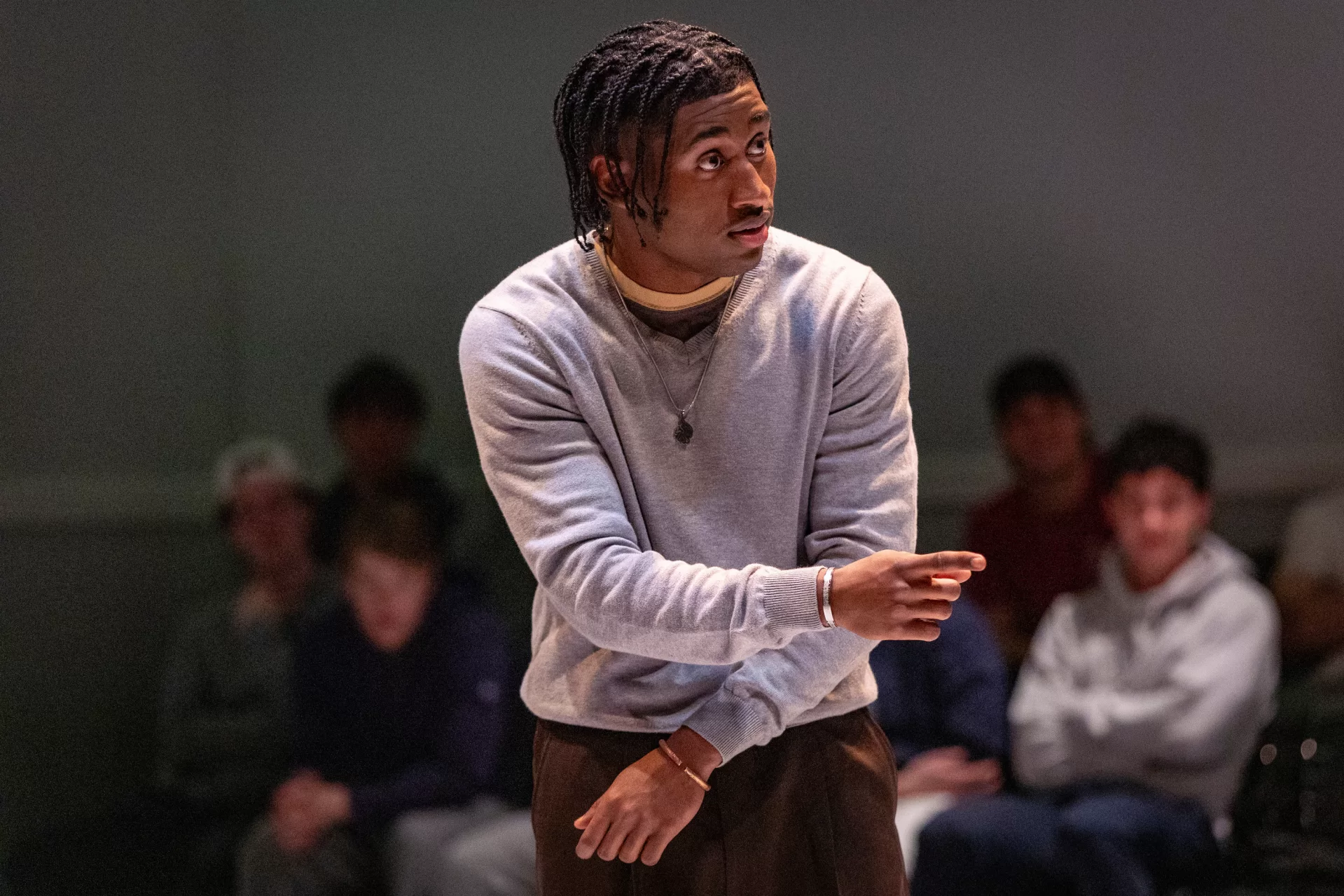 Death comes for everybody. The question is who shows up to walk alongside them.
Branden Jacobs-Jenkins' Pulitzer Prize-finalist Everybody arrives in Gannett Theater this week — a darkly funny, quietly devastating riff on one of the oldest plays in the English language. Each night, the cast draws lots to determine who faces Death, and who becomes the friends, the memories, the stuff of a life left behind. One hundred and twenty possible versions of the same human question: what does it mean to have lived?
Directed by Tim Dugan. Tickets close one hour before curtain; rush seats may be available at the door.