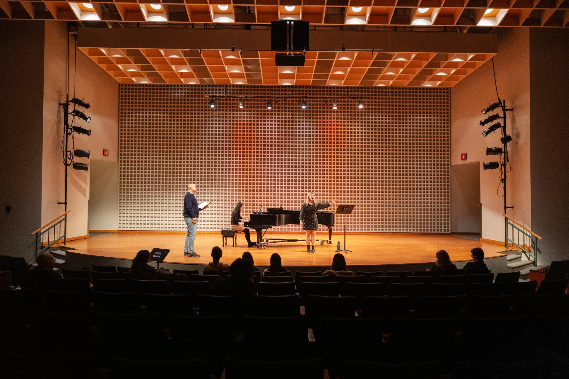 Moments from the Winterreise masterclass with Susan Youens, Randall Scarlata, and Gilbert Kalish in Olin concert hall on Saturday, March 14th, 2026. (Theophil Syslo | Bates College)

Every participant is a student except for Chiharu, who is our dept's staff collaborative pianist. 

-Ava Elghanayan and Chiharu ("Intorno all'idol mio" from Orontea, Cesti) 
- Sol Porecca and Vera Song ("Gretchen am Spinnrade," Schubert) 
- Jackie Coraci and Chiharu ("Air des Bijoux" [Jewel Song], from Faust, Gounod) 
- Ansley Watson and Chiharu ("The Beauty Is," from The Light in the Piazza, Guettel) 
- Mara Rosendorf and Xavier Drouin ("Er ist gekommen in Sturm und Regen," Clara Schumann) 

From 3/14/26 to 3/16/26, Susan Youens, Randall Scarlata, and Gilbert Kalish will be with us at Bates for their Winterreise residency. This is made possible through a combination of funding, including a Learning Associates Grant, the Brandow Family Fund Grant, and financial contributions from the Departments of Music and German & Russian Studies and the Program in European Studies. Susan is the J.W. Van Gorkom Professor Emerita at the University of Notre Dame and is widely regarded as the world's foremost authority on German song, having authored eight books on the subject. Randall is an Associate Professor of Voice at the Peabody Institute at Johns Hopkins and co-chairs the vocal program at Tanglewood with Dawn Upshaw. Gilbert is a Professor of Piano and Head of the Performance Faculty at SUNY Stony Brook and served as Chair of the Faculty at Tanglewood for over a decade. Randy and Gil's recording of Winterreise was nominated for a Grammy Award in 2019.Saturday, 3/14/26On Saturday, March 14, 2026, from 7-9pm in Olin concert hall, Randy and Gil will give a public vocal-piano masterclass for our student singer-pianist duos. Free and open to the public. Sunday, 3/15/26On Sunday, March 15, 2026, at 2pm in the concert hall, Susan will deliver an hour-long pre-concert lecture for Schubert's Win