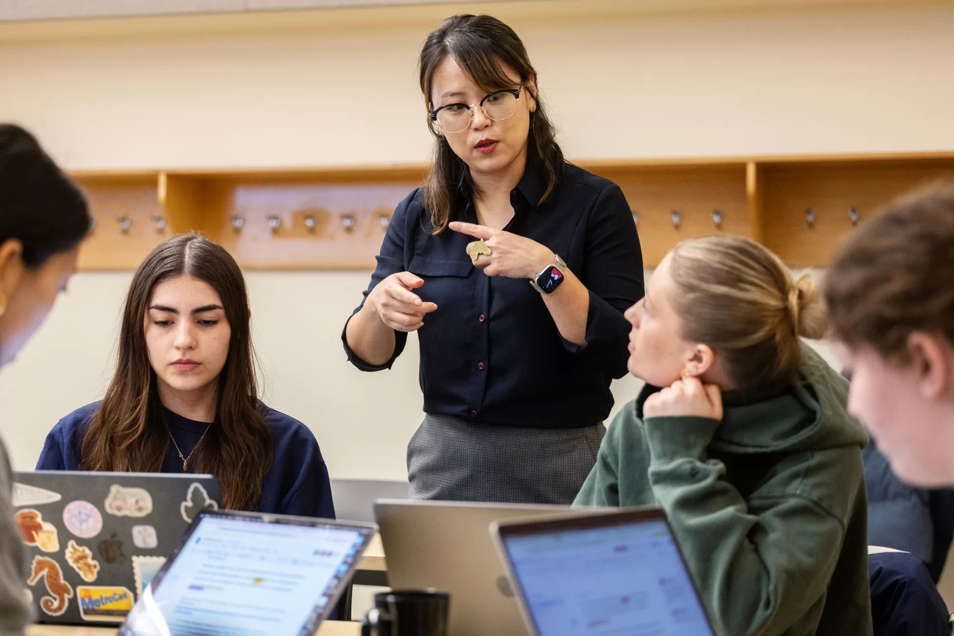 Moments from inside Seulgie Lim's course GSS 155/PLTC 155 in Pettengill G65 captured on March 16th, 2026. (Theophil Syslo | Bates College)
Gender, Power, and PoliticsGSS 155 / PLTC 155This course scrutinizes several sites where power is produced-constitutions, international politics, social movements, and globalization- in order to assess the impact of gender on the status, behavior, and authority of different political actors. Recognizing how race, class, sexuality, and citizen …
Seulgie Lim is an Assistant Professor of Politics at Bates College, specializing in Comparative Politics and International Relations. Her research focuses on gender equality, women’s political movement and participation in West Africa, more specifically in Senegal, as well as African feminisms and the interactions between politics and religion (Islam). She is the representative of the Emerging Scholars Network at the African Studies Association Board of Directors since 2024.Seulgie received her Ph.D. in Political Science from Boston University with a certificate in African Studies in May 2020, and her M.A. (2012) and B.A. (2008) in International Relations from Seoul National University, South Korea.At Bates, she teaches courses on politics of Sub-Saharan Africa, human rights, international politics, gender in Africa, and gender politics.When she is not in her office at PGILL, she enjoys her food and drinks adventures and the occasional outdoors and running. (Theophil Syslo | Bates College)