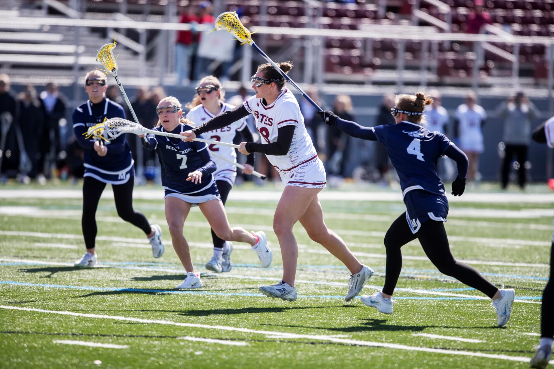 Bates College women’s lacrosse loses 11-8 against Middlebury on March 21st, 2026. (Theophil Syslo | Bates College)