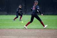 The addition of turf to Lafayette Street Field will make it easier for the softball team to practice and play in early spring. Shown here under ideal conditions, with green grass and sunny skies, as Bates hosted Trinity May 2. (Theophil Syslo | Bates College)
