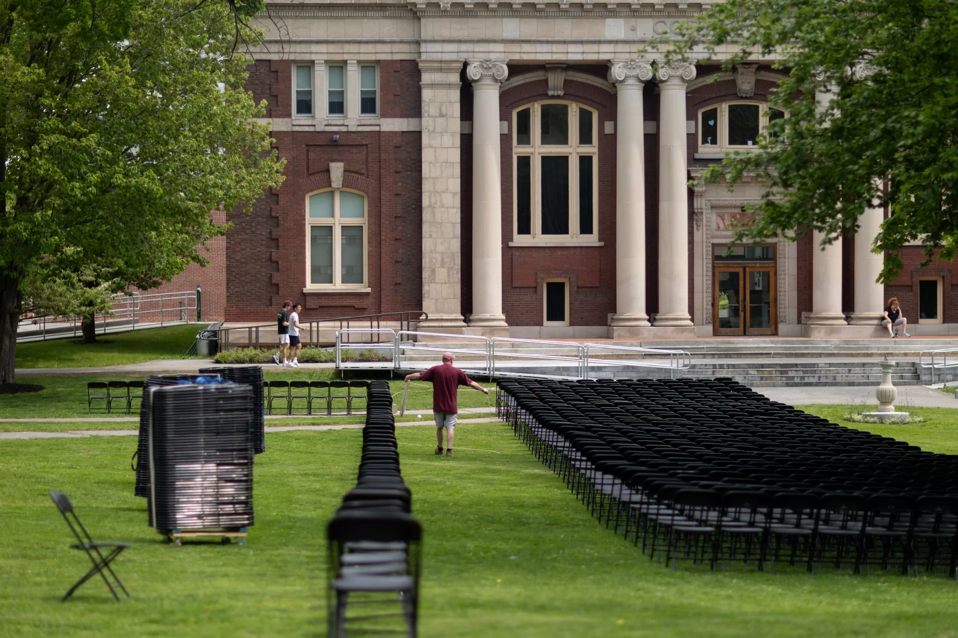 Facility Services start to set up the chairs for Commencement on May 27, 2026.