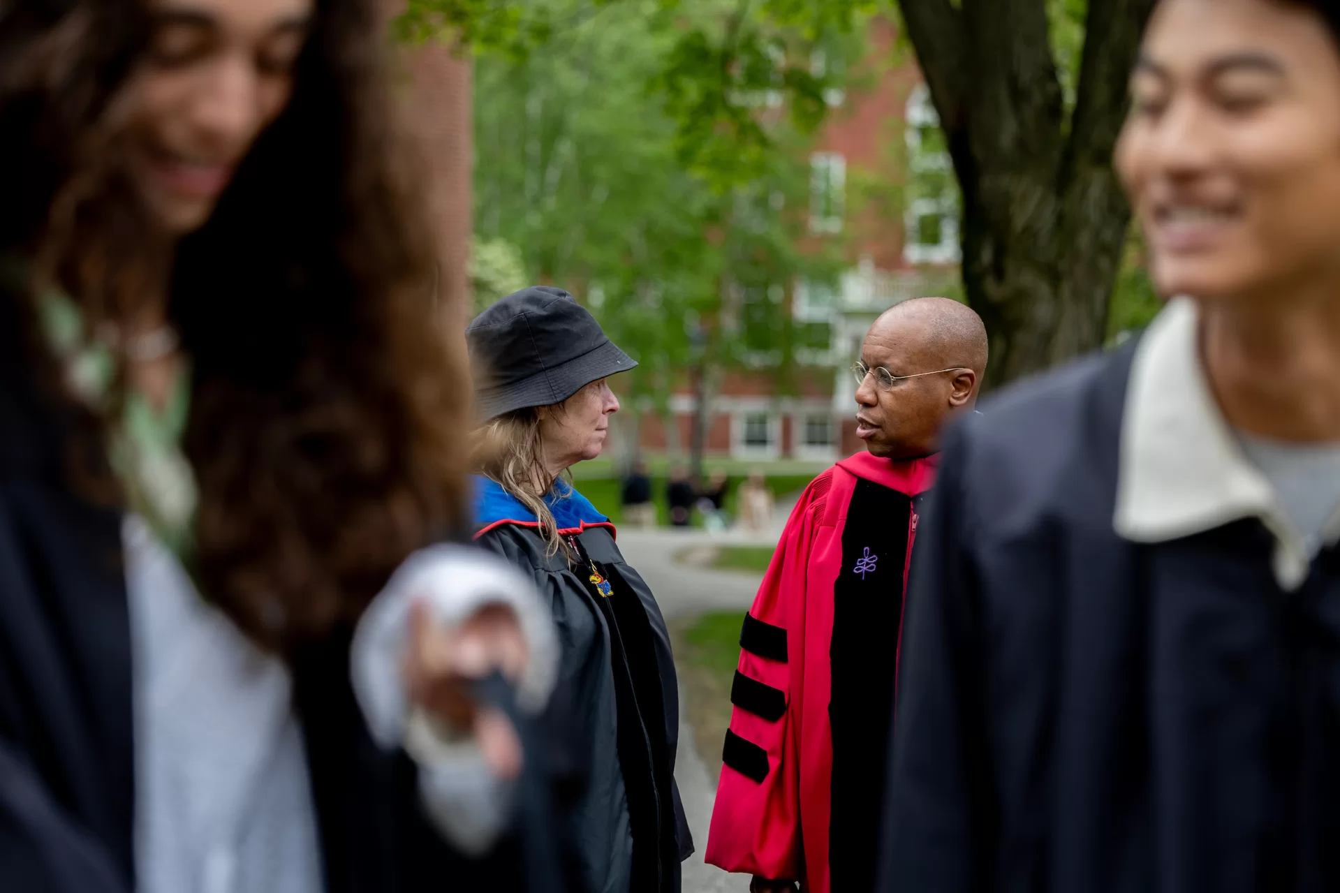 Professor of Rhetoric, Film, and Screen Studies Stephanie Kelley-Romano and President Garry W. Jenkins at the Class of 2026 Baccalaureate on May 30, 2026. (Phyllis Graber Jensen/Bates College) 