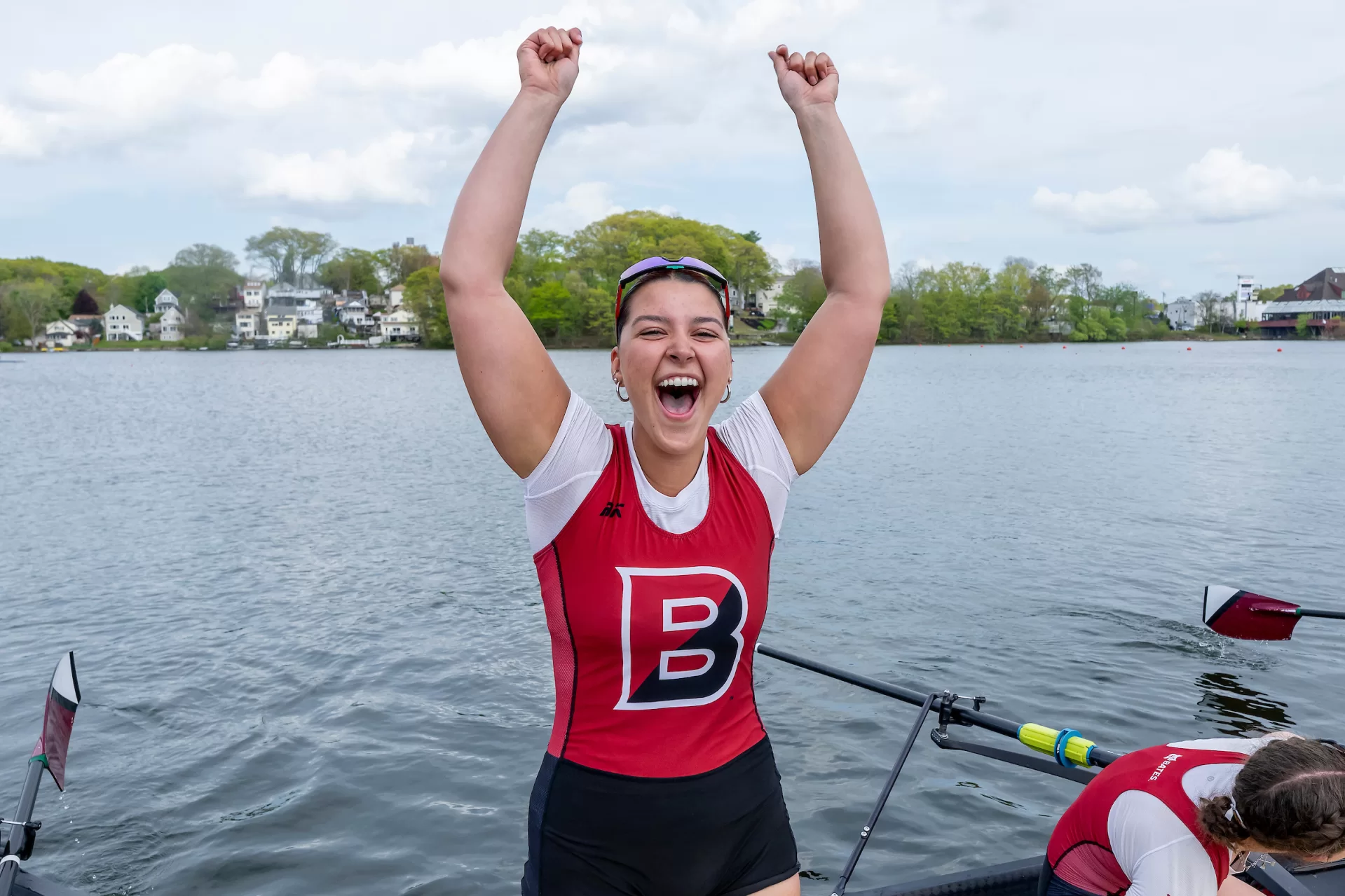 A rower cheering
