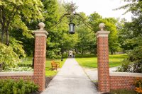 Ian del Rio Viera ‘29, of Bolivia, leads a tour around campus on July 21, 2026.(Theophil Syslo | Bates College)
