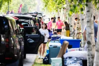 Moments from move-in day at Bates College on August 27, 2026. (Theophil Syslo | Bates College)
