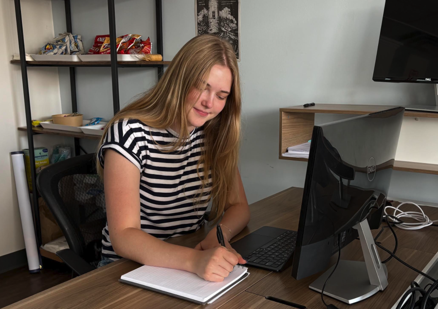 student itern at desk