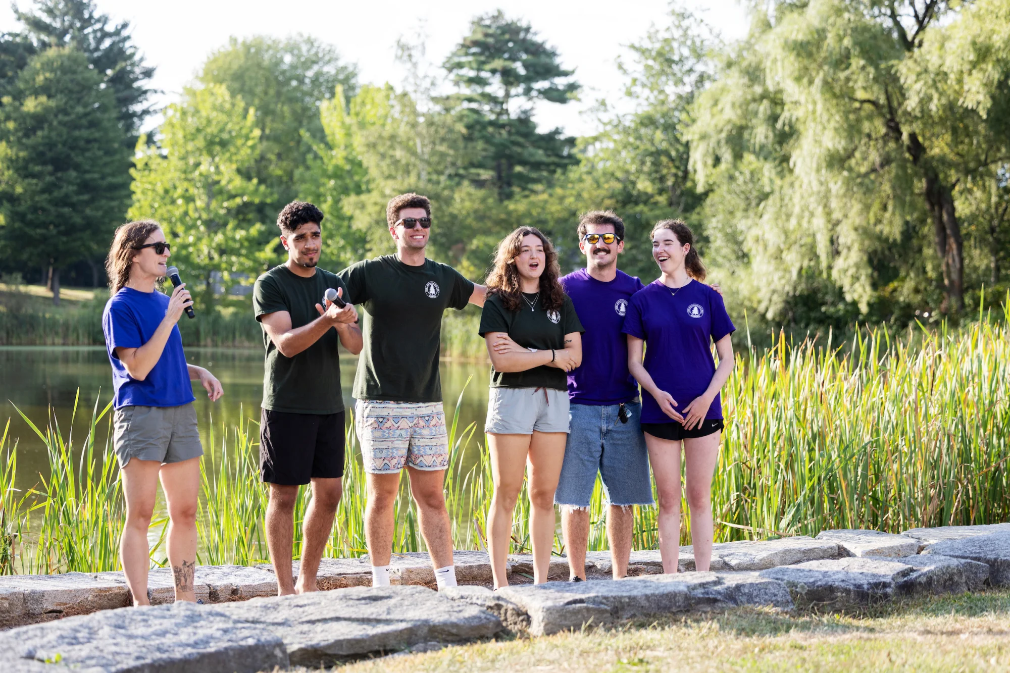 In an annual rite of passage the @batesaesop leaders get the classic dousing of – shall we call it AESOP slop? – before welcoming the Class of 2030 to the AESOP portion of their orientation. Captured on August 28, 2026. (Theophil Syslo | Bates College)