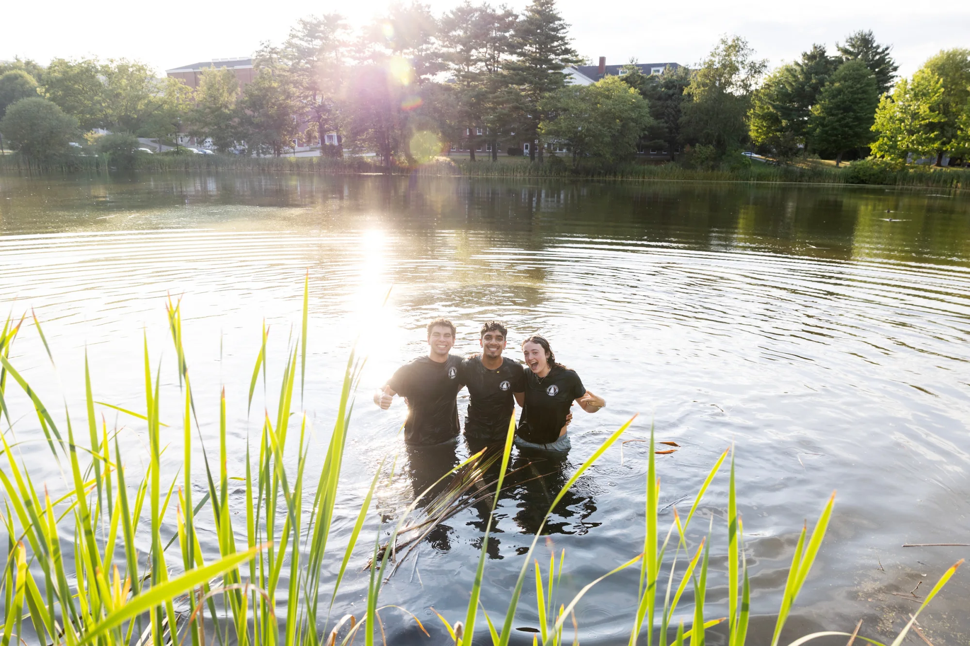 In an annual rite of passage the @batesaesop leaders get the classic dousing of – shall we call it AESOP slop? – before welcoming the Class of 2030 to the AESOP portion of their orientation. Captured on August 28, 2026. (Theophil Syslo | Bates College)