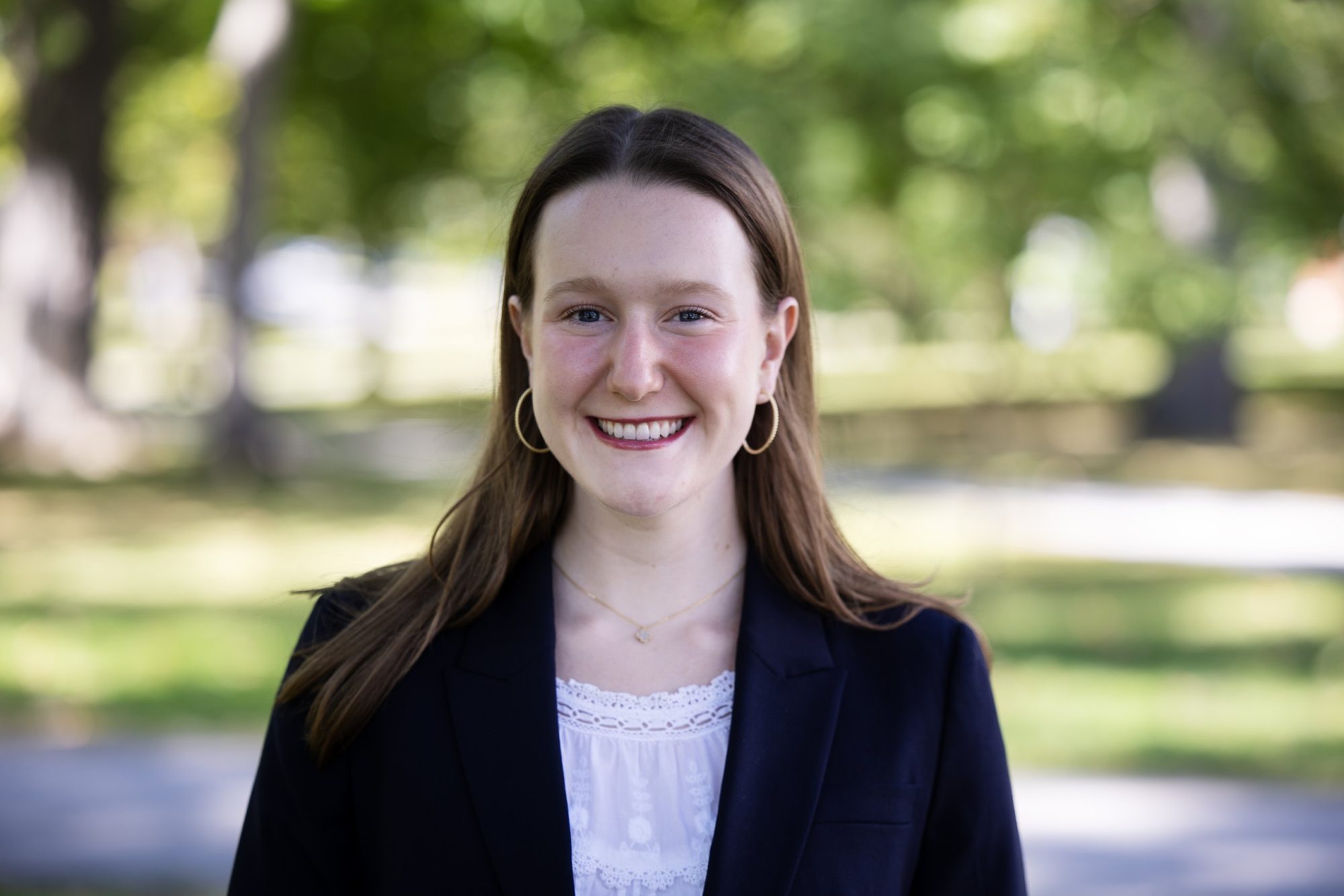 Natalie Gersen ’28, Belmont, Mass., poses for a portrait on campus September 15, 2026. (Theophil Syslo | Bates College)
