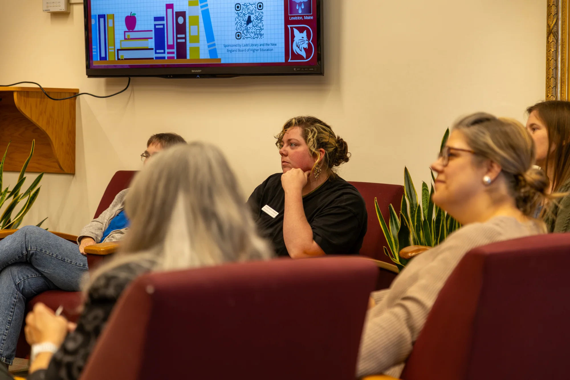 An audience of faculty, staff, and students gathered at Ladd Library on Sept. 24 to hear a talk by Joe Hall, associate professor of history, about the complex history of the Maine State Constitution, printed for the first time since 1876 and touring various cultural institutions this fall. Photo by Carly Philpott '27 for Bates College