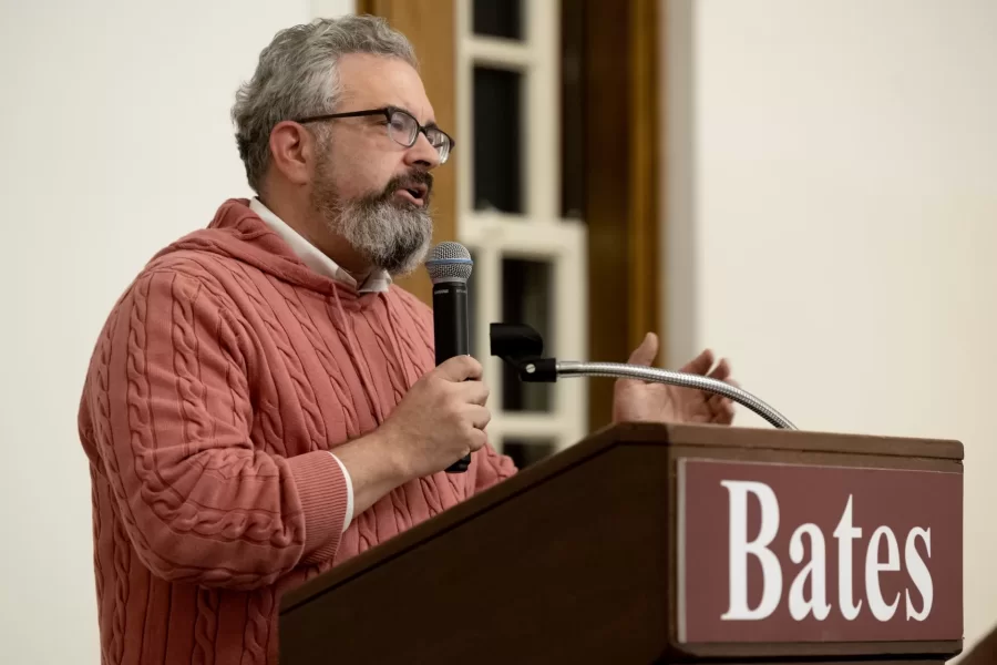 In the wake of the latest presidential election, three Bates politics professors with complementary expertise helped students understand the outcome of Tuesday’s election.
The trio, Professor of Politics John Baughman, Professor of Politics Stephen Engel, and Associate Professor of Politics Clarisa Pérez-Armendáriz met with around 75 students in Memorial Commons in Chase Hall.