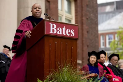 President Garry W. Jenkins opens the 159th Bates Commencement on May 25, 2025. (Phyllis Graber Jensen/Bates College)