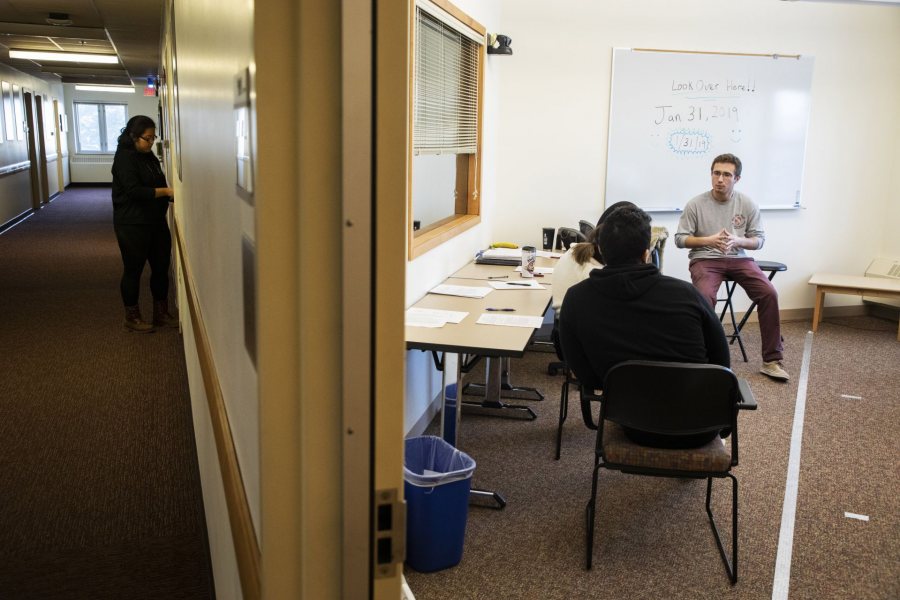 Students using the shared lab space to collect thesis data. (Photo: Bates Magazine)