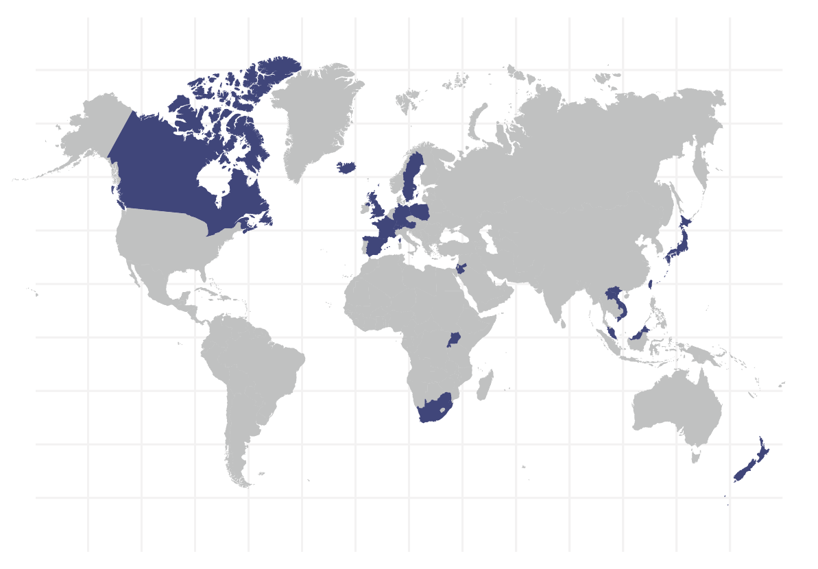 Bates Graduates' International Location Map