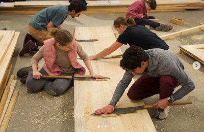 Bates students working with cherry dovetail keys in Chase Hall. @douglasbrooksboatbuilding