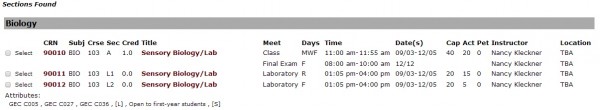 Look-up Courses with lab