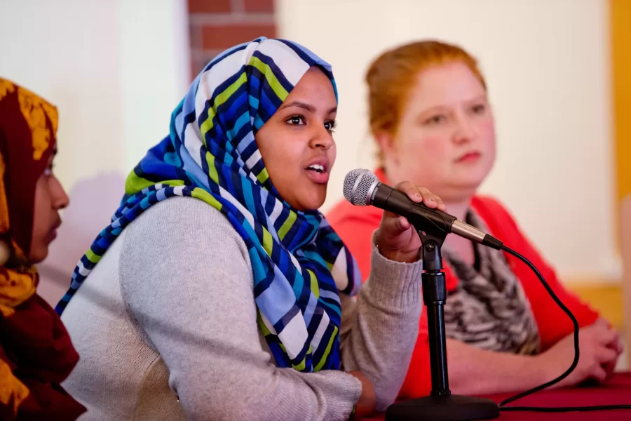 What do you want to know about Islam?

    The below panelists will be answering your questions on Tuesday, April 7.

    Panel Details:

    Tuesday, April 7 at 5:30 pm

    Benjamin Mays Center

    95 Russell St, Bates College
Panelists:

    Megan Goodwin, Mellon Postdoctoral Fellow, Bates Religious Studies Faculty

    Aliya Mohamed, Lewiston-Auburn resident

    Rakiya Mohamed, Bates first-year from Auburn

    Muna Mohamed, Senior class president, Lewiston High School

    Libby Nutting, Mellon Postdoctoral Fellow, Bates Lecturer in History and Classical/Medieval Studies

    Awais Rana, Bates senior from Pakistan, co-president of the Bates Muslim Student Association

Also, two Lewiston guest are, from left,  Saleh Mahamud, imam of Lewiston-Auburn; Hassan Adan P'15 of Lewiston