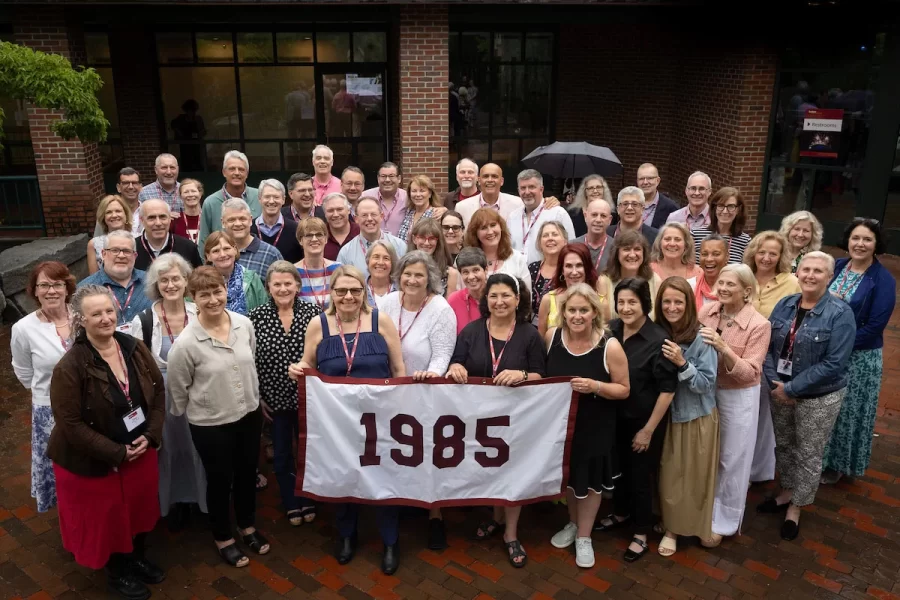  Class of 1985 outside of the Olin Arts Center