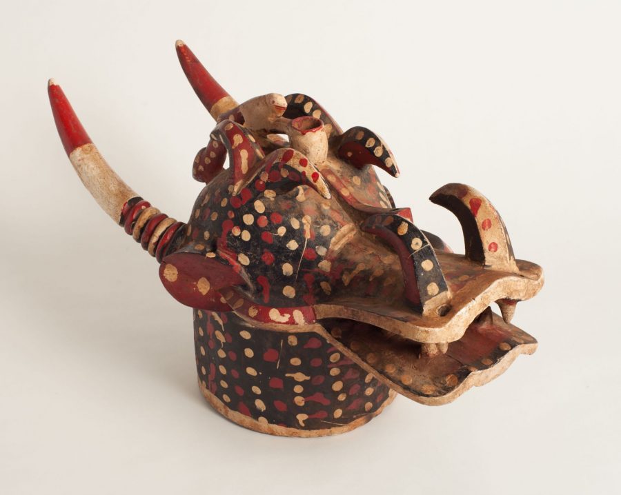 Senufo, “Helmet Mask,” Wood with pigment, 15 x 27 ½ in., Museum Purchase, 2011.24.1.