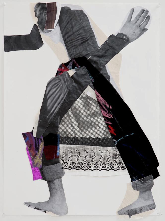 Sally Smart, Flaubert Puppets Perform (Sign Movement), 2011, Mixed media on paper, 30 x 22 inches, Collection International Collage Center, Gift of the artist, Image courtesy of the International Collage Center