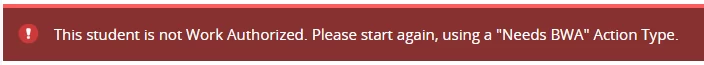 Visual of error message