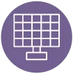Purple round icon with white computer illustration in the center