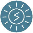 White sun in circular blue icon