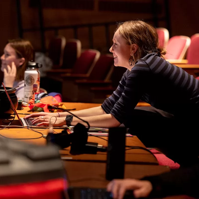 Stage Manager Lucie Green '23 during a rehearsal for Much Ado About Nothing.