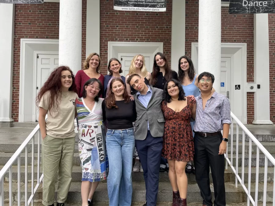 Graduating Theater + Dance Majors on the steps of Schaeffer Theatre during Commencement Weekend 2024 