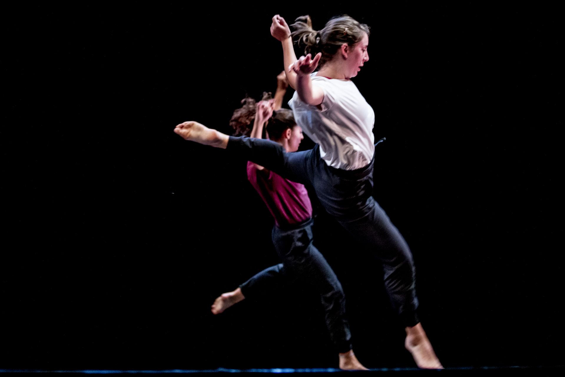 Friday, Oct. 4, 2019 dress rehearsal for Back to Bates Dance Concert in Schaeffer Theatre, featuring works by visiting artists, student choreographers and the Student Dance Club. Artistic Director: Julie Fox Lighting Director Michael Ready Technical Director: Justin Morality Costume Design: Carol Farrell _________________ Work in Progress: Dance Thesis Performance Performers: Elisabeth Gwydir '20 and Ellid Madwed '20