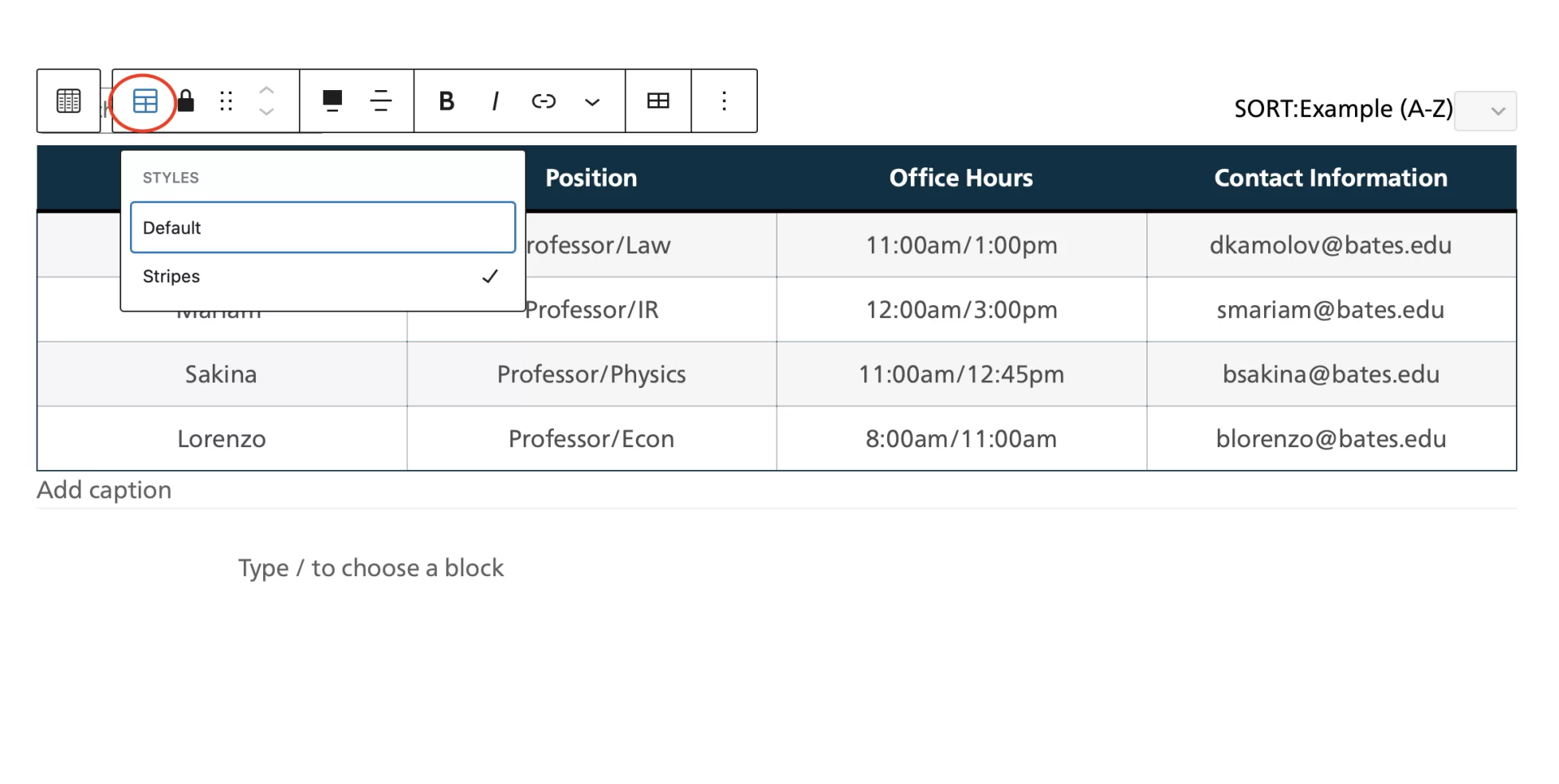 Programme Options Table Advanced Table | WordPress Community of Practice | Bates College