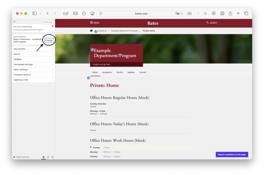 Changing a site's theme.