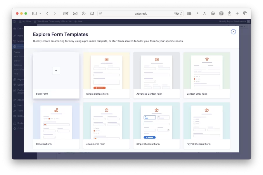 Choosing a form template screenshot.