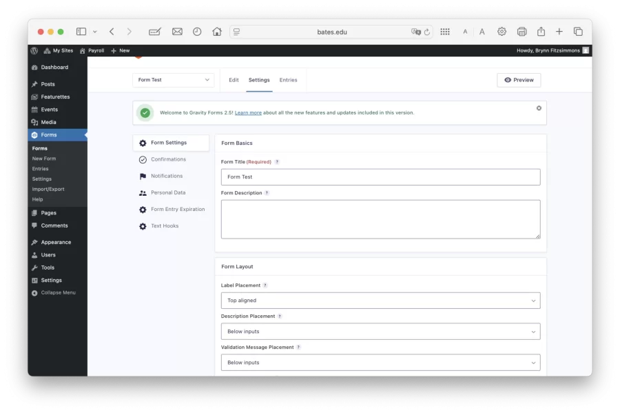 Editing form settings continued screenshot.