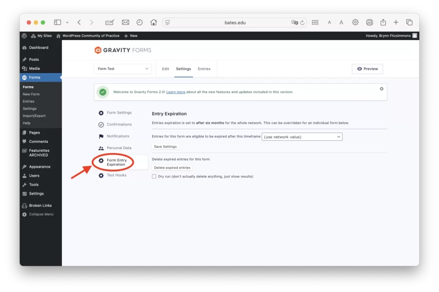Setting data retention duration screenshot.